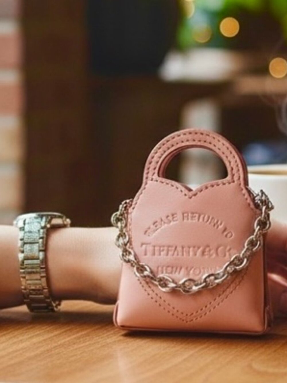 New! Tiffany & Co. Return To Tiffany Nano Heart Tote with Chain Strap in Coral